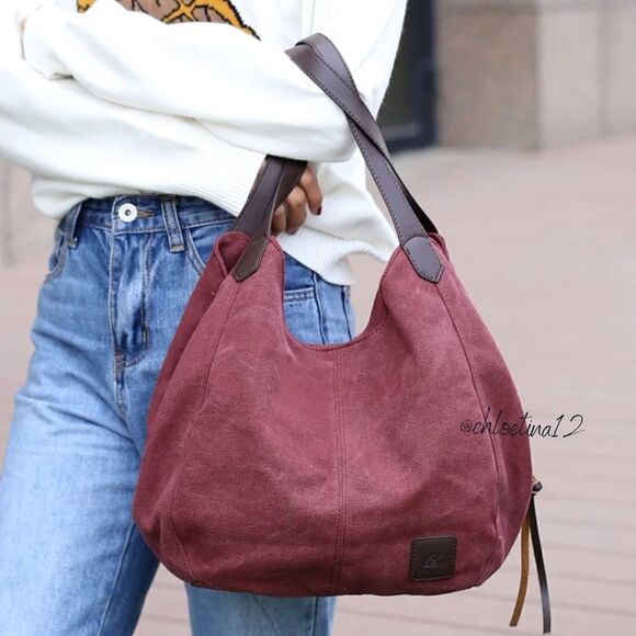 NEW COTTON Canvas Handbag Tote Purse White/Beige Large Size Choose Color Hobo - Picture 6 of 16